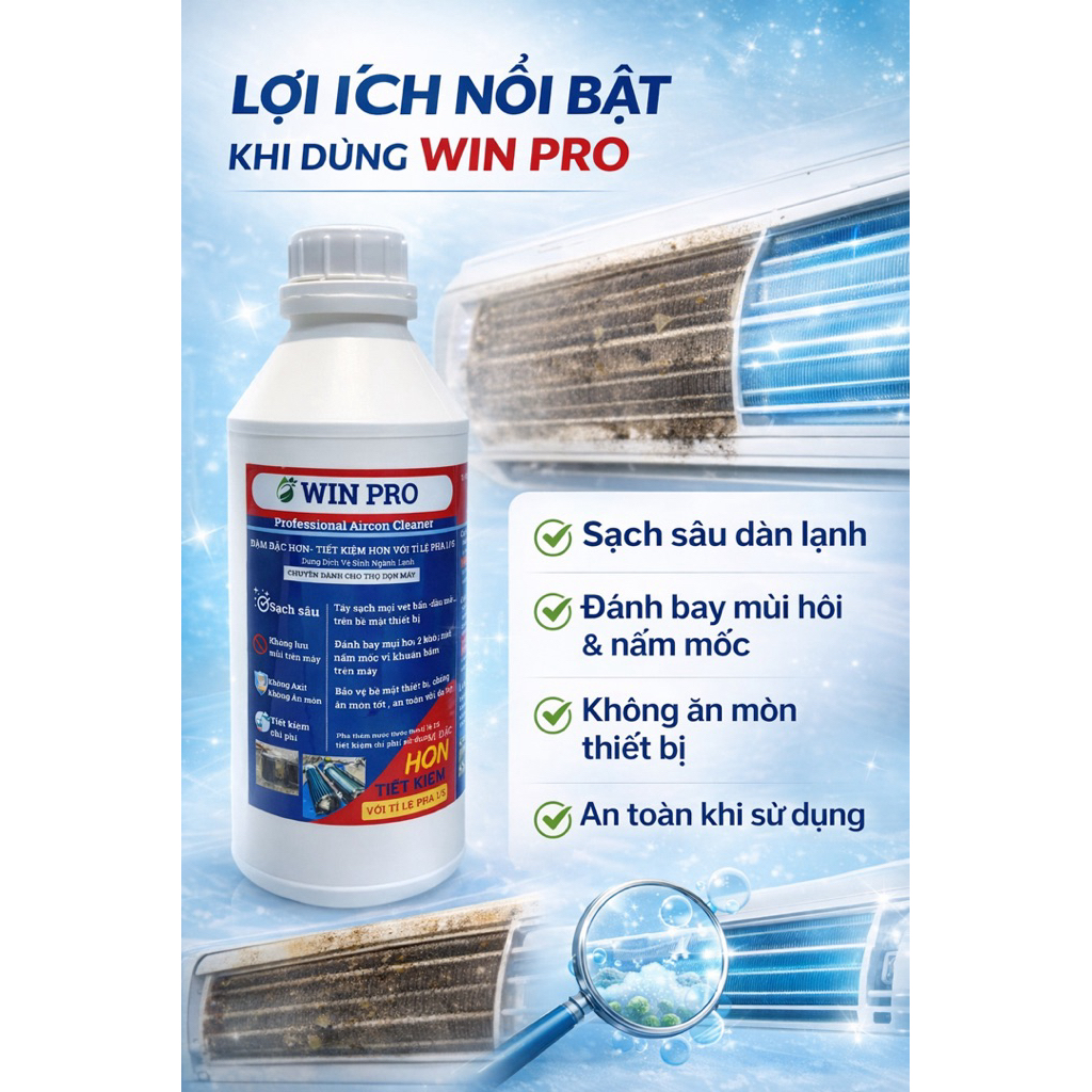 ( HƯƠNG THƠM ) Tẩy dàn máy lạnh Winpro Không Chạm dung tích 1000ml với tỉ lệ pha 1/5