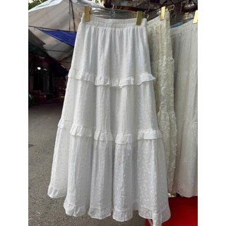 Chân Váy Dài Xếp Tầng Nhún Bèo Vải Xốp Dáng Xoè Thêu Hoa Nhí Lưng Chun Vintage Đi Biển - Cakecat
