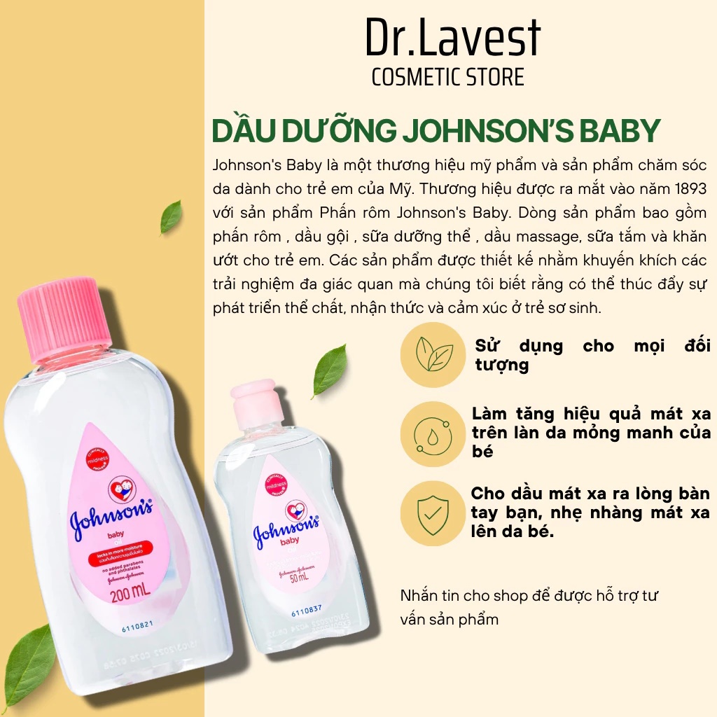 Dầu mát xa dưỡng ẩm cho bé Johnson's baby oil 50ml