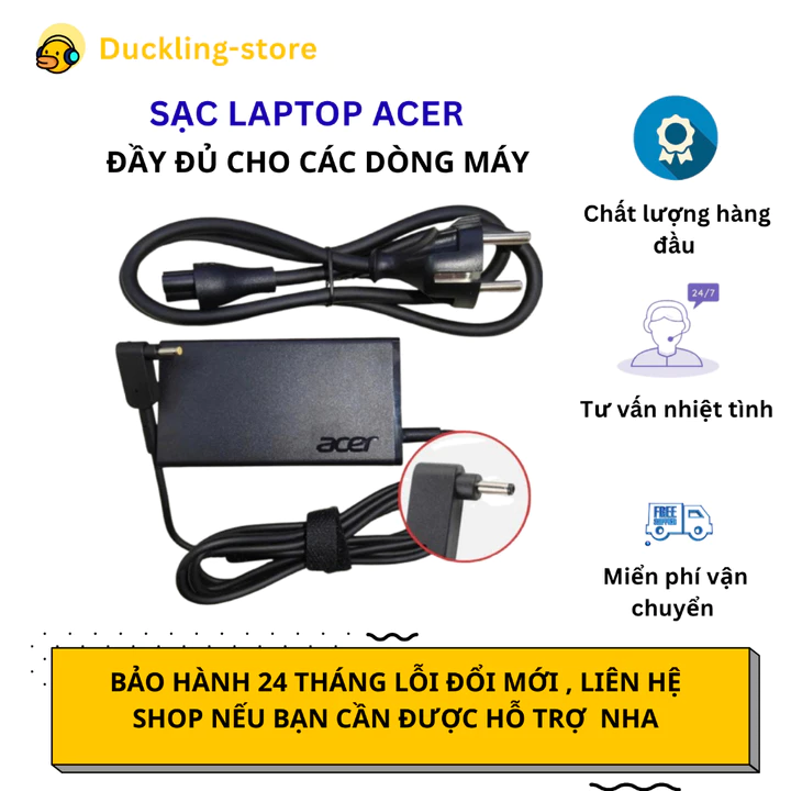 Sạc laptop Acer 19.5V 2.37A 45W / 3.42A 65W / 4.62A 90W, Sạc ACER Chân To,Sạc ACER Chân Nhỏ new 100%