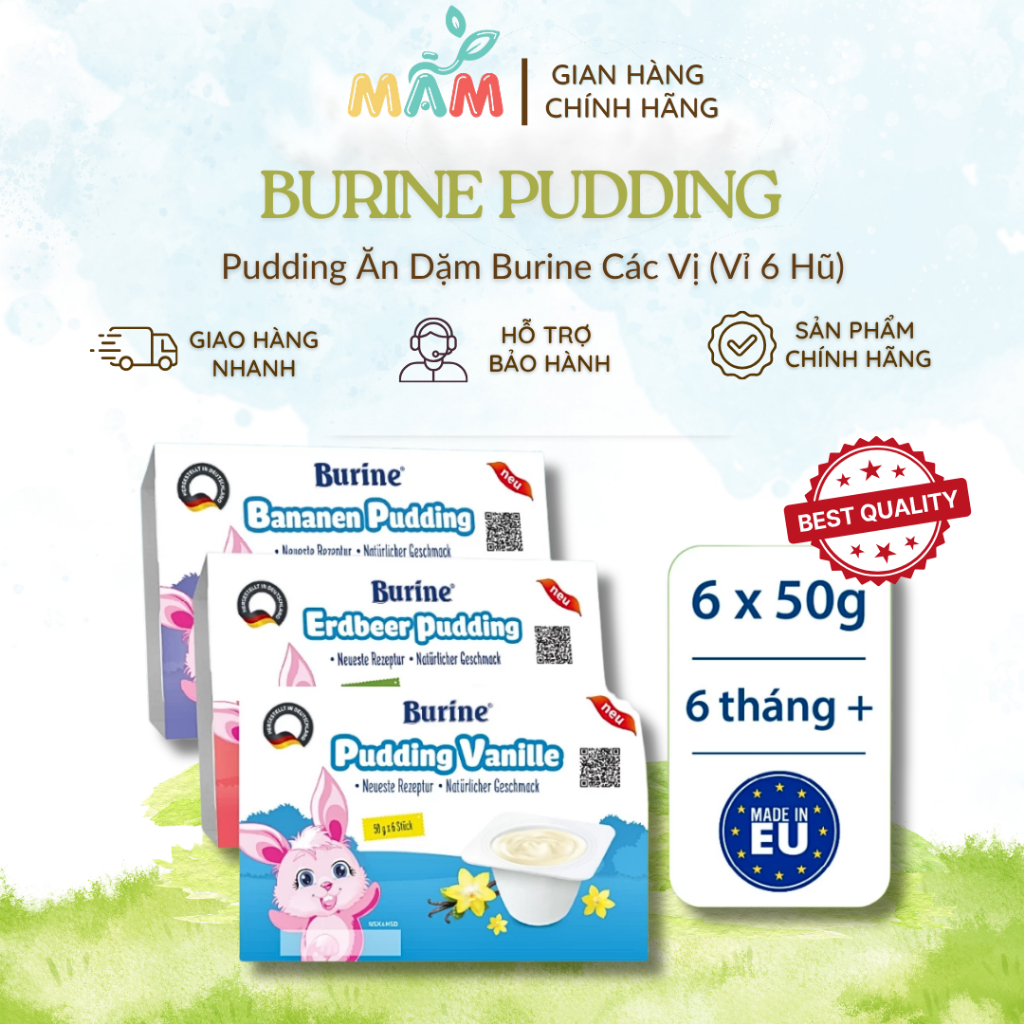 Combo 3 Vỉ Pudding Burine Đủ Vị, Nhập Khẩu Chính Hãng, 1 Lốc 6 Hũx50G - Shop Mầm Mẹ Bầu Và Bé