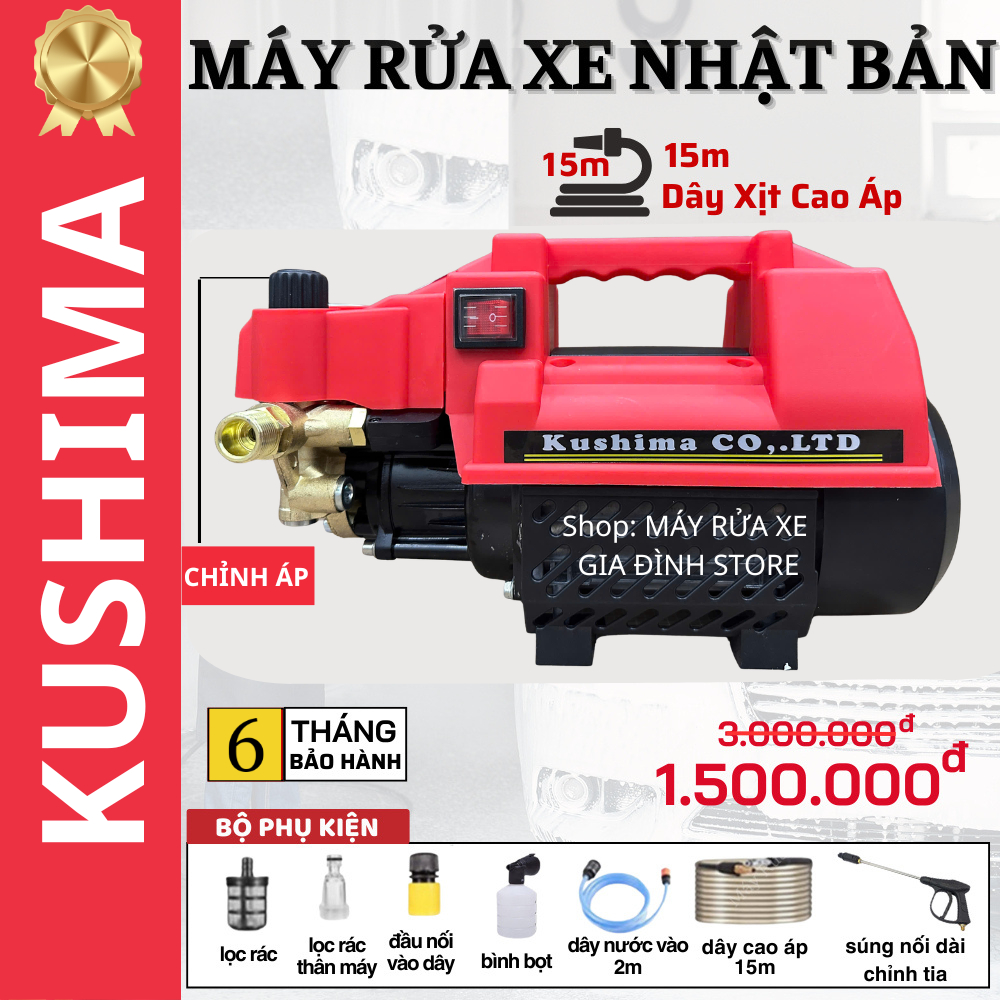 [Có Chỉnh Áp] Máy Rửa Xe Áp Lực Cao KUSHIMA - AM39   - Đầy Đủ Phụ Kiện- Tặng Bình Tạo Bọt