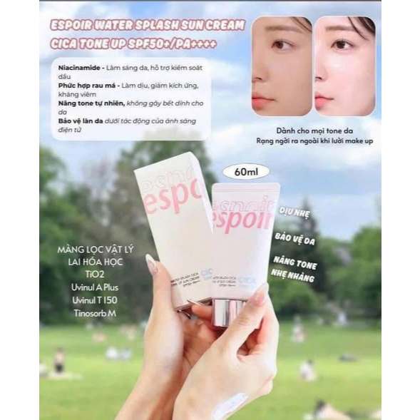 [Tặng BTT] Kem Chống Nắng Nâng Tone Espoir Water Splash Cica Tone Up Sun Cream SPF50+ PA++++