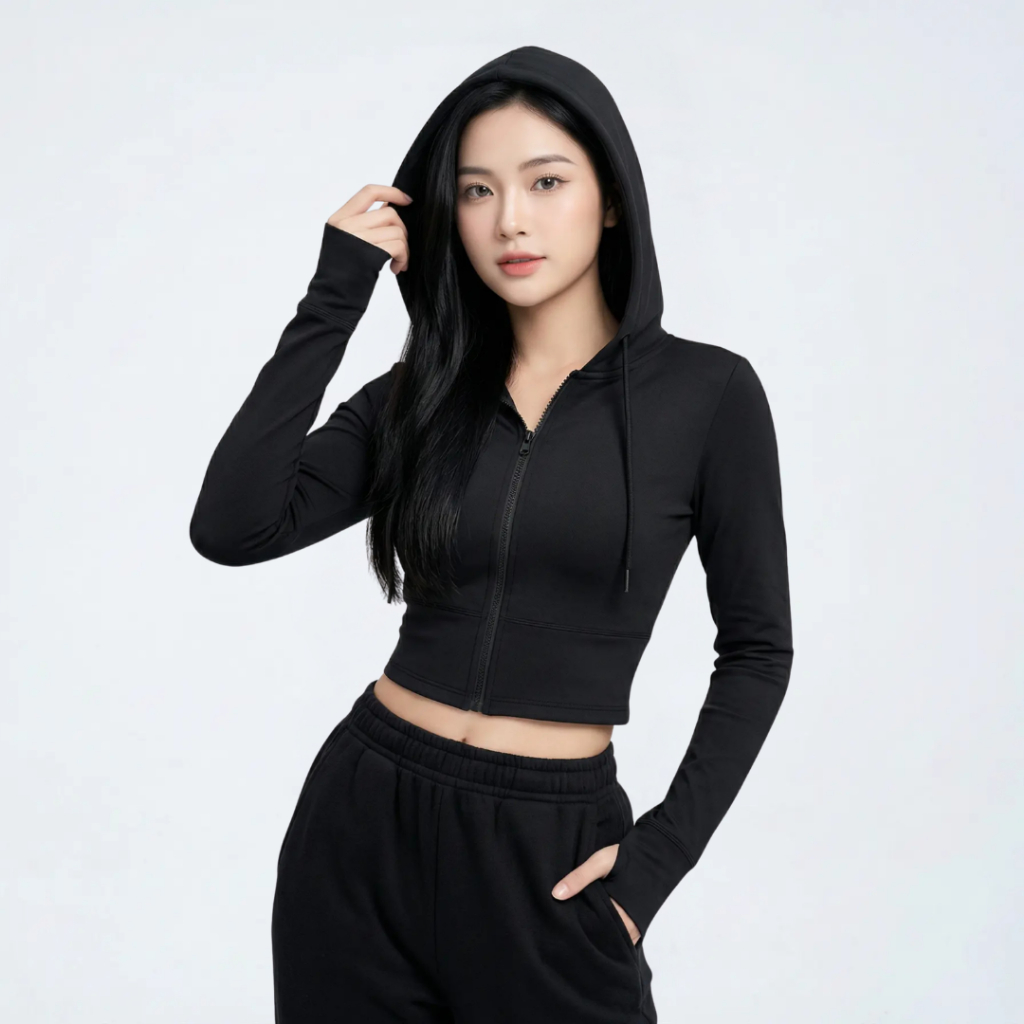 Áo Hoodie Zip Nữ Croptop Màu Đen Black Muse Hoodie Set – Tuyên ngôn của cô gái hiện đại