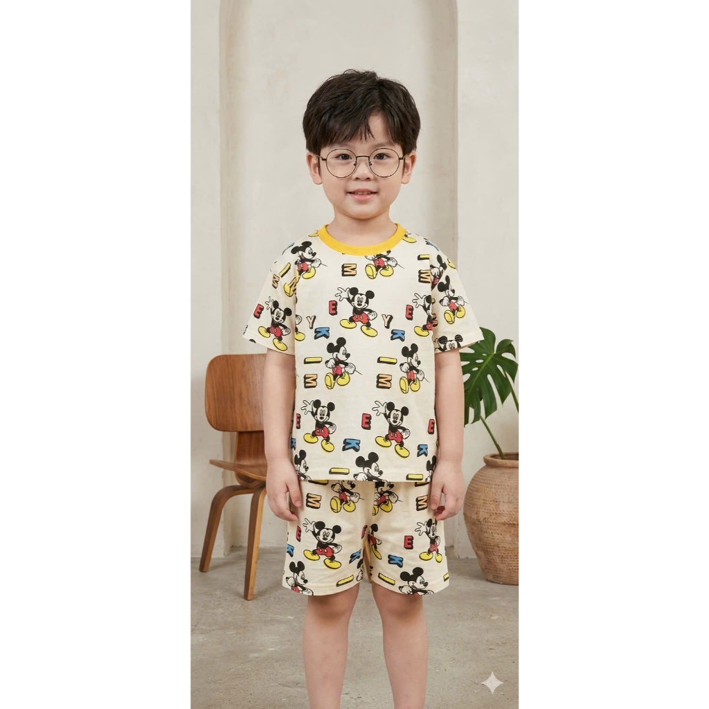 Bộ Cộc Tay Cho Bé Trai Họ Tiết Mickey Từ 10-35kg Thoáng Mát