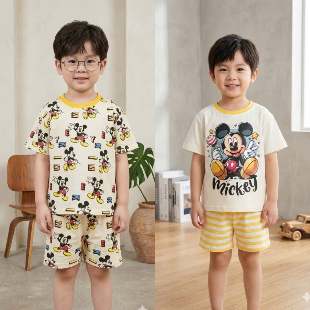 Bộ Cộc Tay Cho Bé Trai Họ Tiết Mickey Từ 10-35kg Thoáng Mát