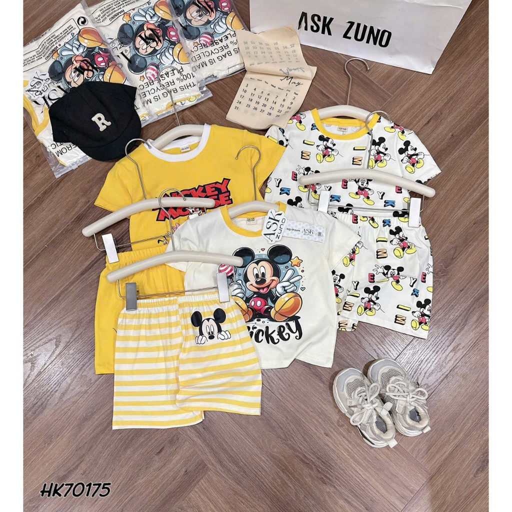 Bộ Cộc Tay Cho Bé Trai Họ Tiết Mickey Từ 10-35kg Thoáng Mát
