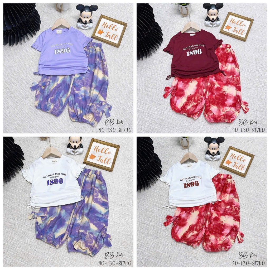 Bộ Cộc Tay Mùa Hè 1896 Quần Loang Cho Bé Gái