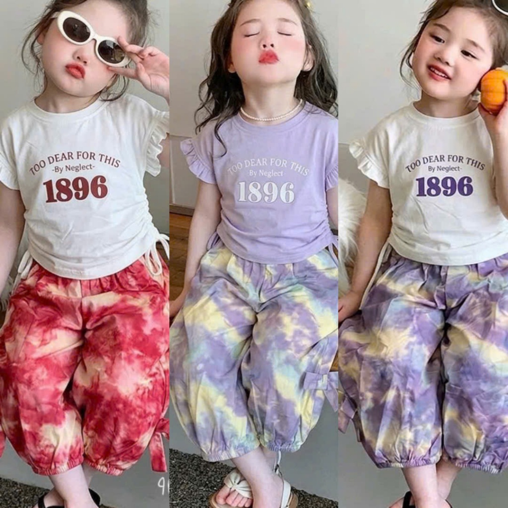 Bộ Cộc Tay Mùa Hè 1896 Quần Loang Cho Bé Gái