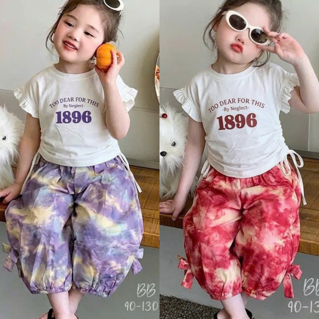 Bộ Cộc Tay Mùa Hè 1896 Quần Loang Cho Bé Gái