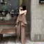 Set đũi 2 món màu nâu tây cao cấp - Áo 2S dáng bí bồng phối quần suông ống rộng style Hàn Quốc mặc đi chơi đi du lịch