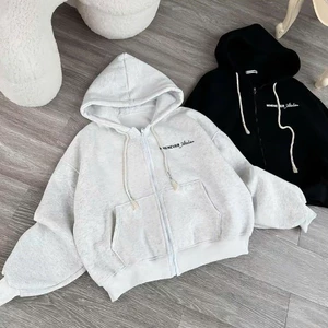 Set hoodie zip in chữ Whenever nỉ form boxy mũ to siêu dày- Chất nỉ 2 da hàng L1
