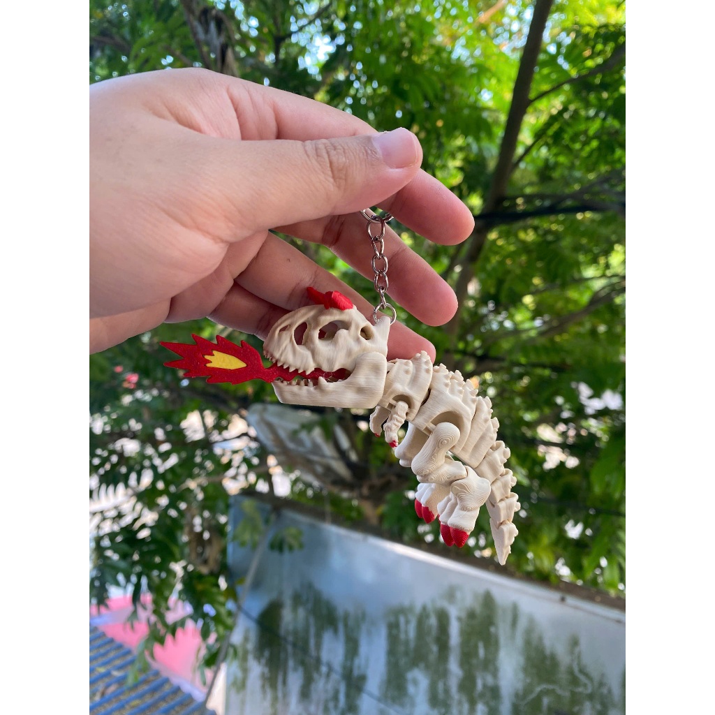 Móc Khóa Khủng Long T-Rex Phun Lửa 3D In Khớp Cử Động Độc Lạ Dễ Thương - in 3D Nhựa PLA An Toàn