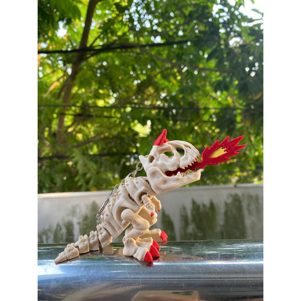 Móc Khóa Khủng Long T-Rex Phun Lửa 3D In Khớp Cử Động Độc Lạ Dễ Thương - in 3D Nhựa PLA An Toàn