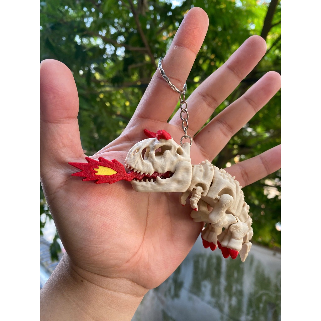 Móc Khóa Khủng Long T-Rex Phun Lửa 3D In Khớp Cử Động Độc Lạ Dễ Thương - in 3D Nhựa PLA An Toàn
