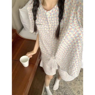 Set mặc nhà nữ mùa hè JOIE TRENDY form rộng, Bộ ngủ cộc tay quần đùi cổ tròn họa tiết caro pastel siêu mát