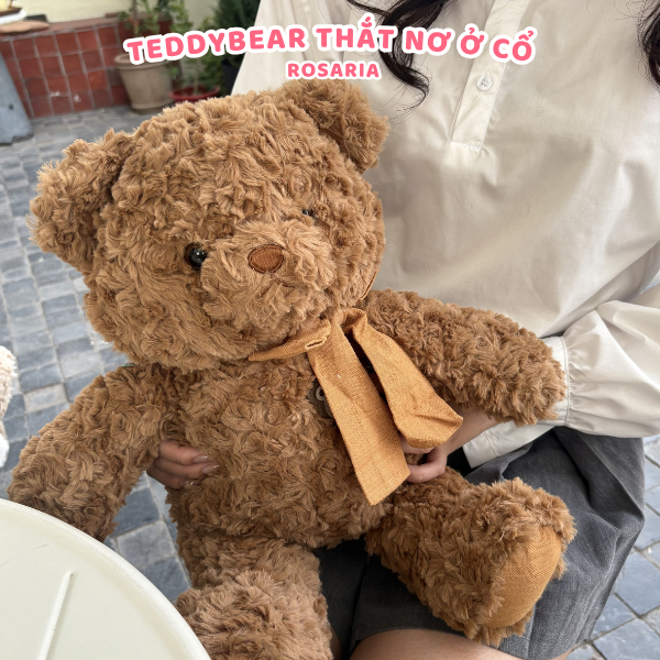 Gấu bông Teddy Bear thắt nơ cao cấp – Màu nâu be sang trọng, thú nhồi bông dễ thương phù hợp làm quà