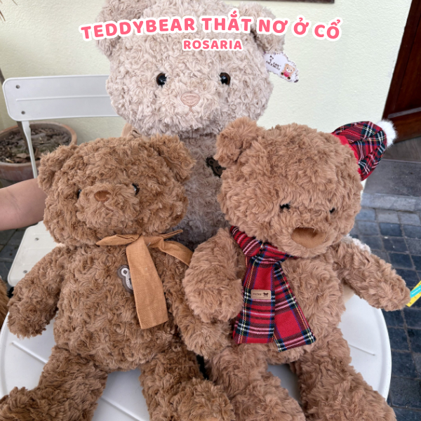 Gấu bông Teddy Bear thắt nơ cao cấp – Màu nâu be sang trọng, thú nhồi bông dễ thương phù hợp làm quà