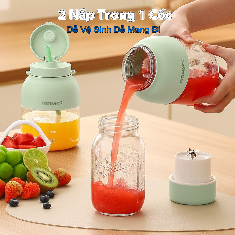 Máy Xay Sinh Tố Cầm Tay Máy Ép Trái Cây 1100ml Ép Đá Máy Làm Sữa Hạt Pin 2800mAh Sạc Xe Kèm Ống Hút