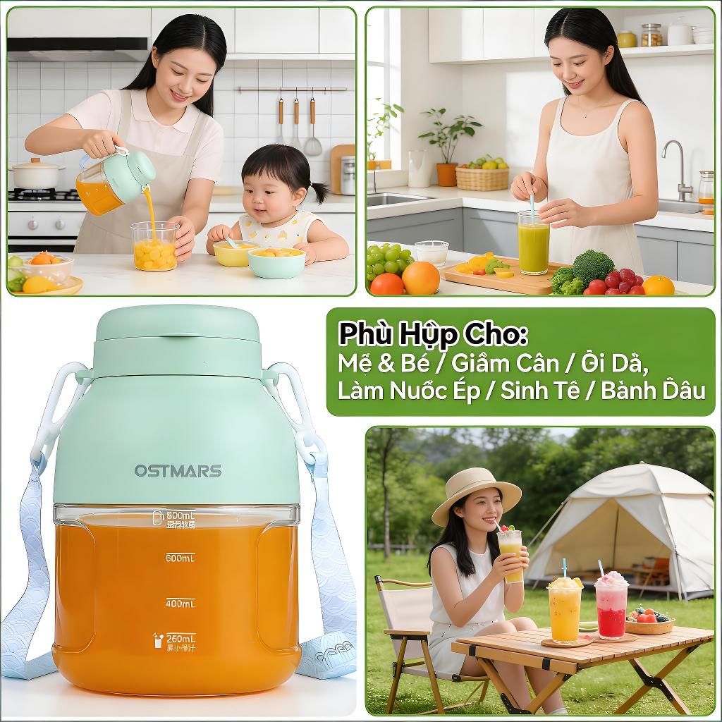 Máy Xay Sinh Tố Cầm Tay Máy Ép Trái Cây 1100ml Ép Đá Máy Làm Sữa Hạt Pin 2800mAh Sạc Xe Kèm Ống Hút
