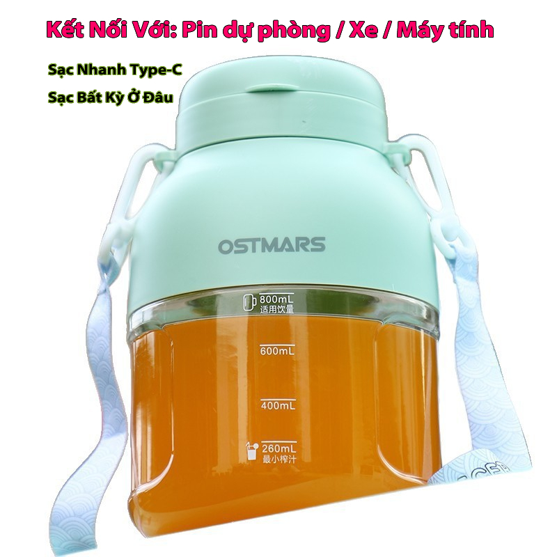 Máy Xay Sinh Tố Cầm Tay Máy Ép Trái Cây 1100ml Ép Đá Máy Làm Sữa Hạt Pin 2800mAh Sạc Xe Kèm Ống Hút