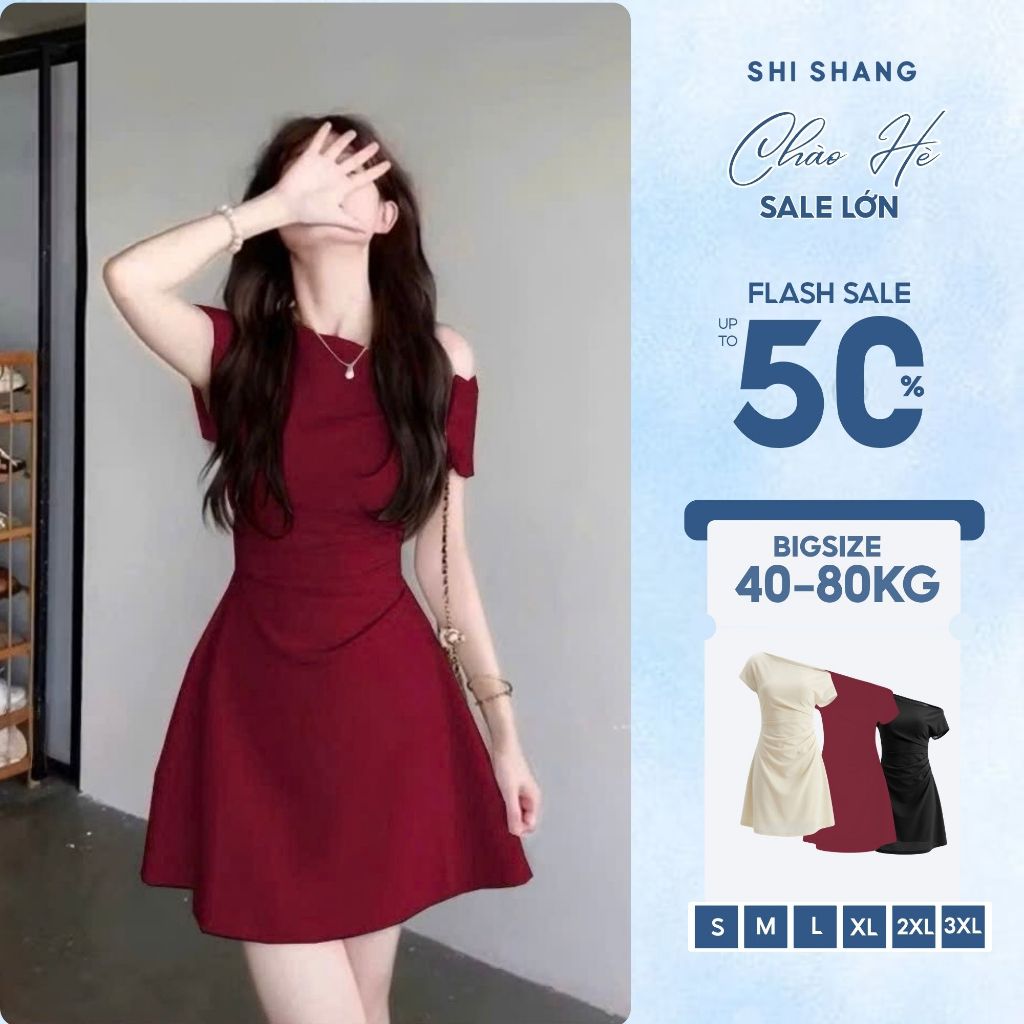 Đầm Lệch Vai Dáng Ngắn Li Eo Có Bigsize, Đầm Dáng A Che Bụng Tôn Dáng by Shi Shang - SH009 | BigBuy360 - bigbuy360.vn