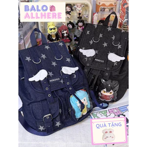 BaLo (XINHXINH) [ORDER] Ba lô Denim Phong Cách Retro Họa Tiết Ngôi Sao BL119