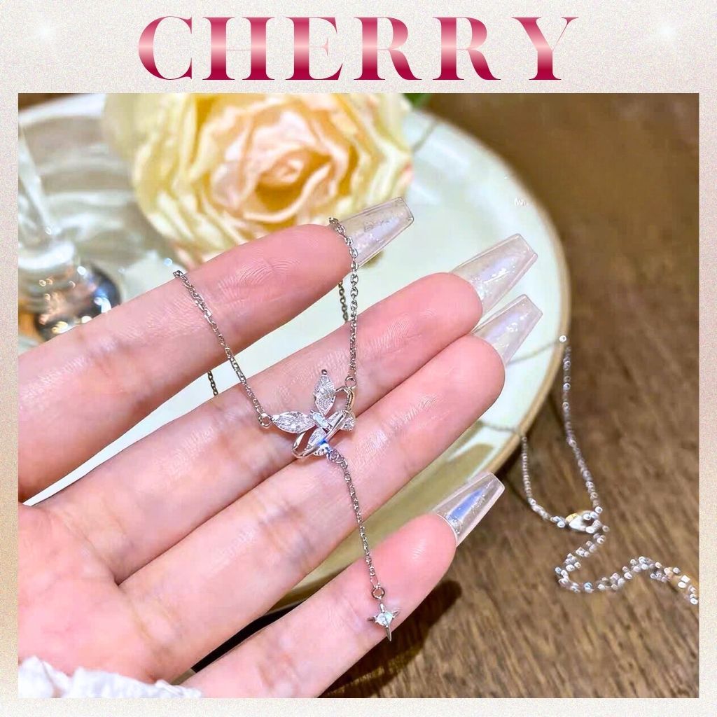 [KHÔNG ĐEN GỈ] Dây chuyền nữ Titan đính đá  Butterfly sợi mảnh phụ kiện trang sức thời trang CHERRY
