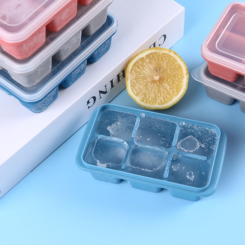 Combo 3 khay đá 6 ô silicon có nắp, khuôn đá silicon bền đẹp chống mùi dễ lấy an toàn cho sức khỏe