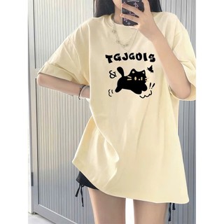 Áo thun phông nữ nàm unisex 3158 chất liệu cotton form rộng dấu quần in MÈO TQJ