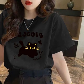 Áo thun phông nữ nàm unisex 3158 chất liệu cotton form rộng dấu quần in MÈO TQJ