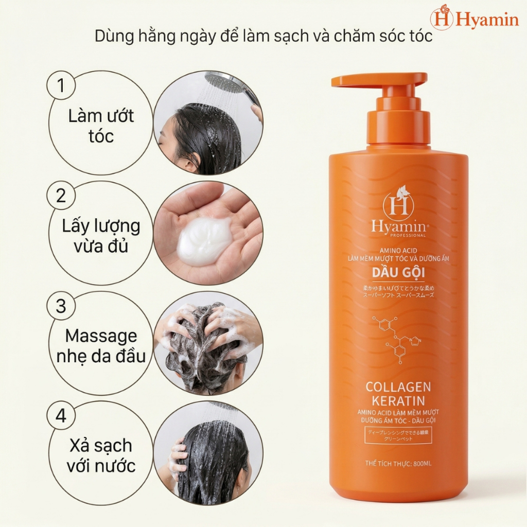 Dầu gội Sạch Gàu Hyamin 800ml - Bảo hành khô tóc sau 10 ngày gội, Sạch Gàu Giảm Ngứa, Không khô bết tóc, Mùi Dễ Chịu