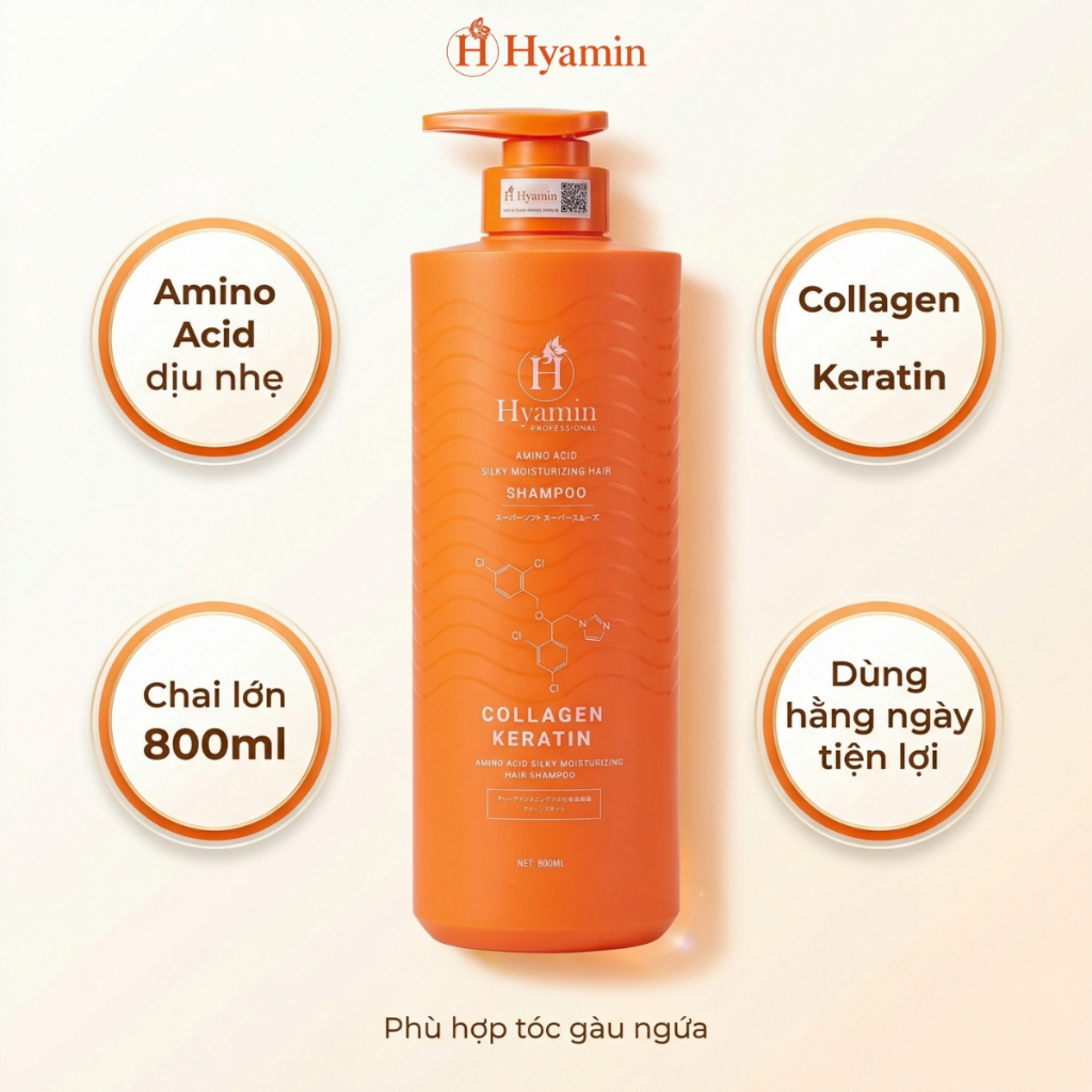 Dầu gội Sạch Gàu Hyamin 800ml - Bảo hành khô tóc sau 10 ngày gội, Sạch Gàu Giảm Ngứa, Không khô bết tóc, Mùi Dễ Chịu