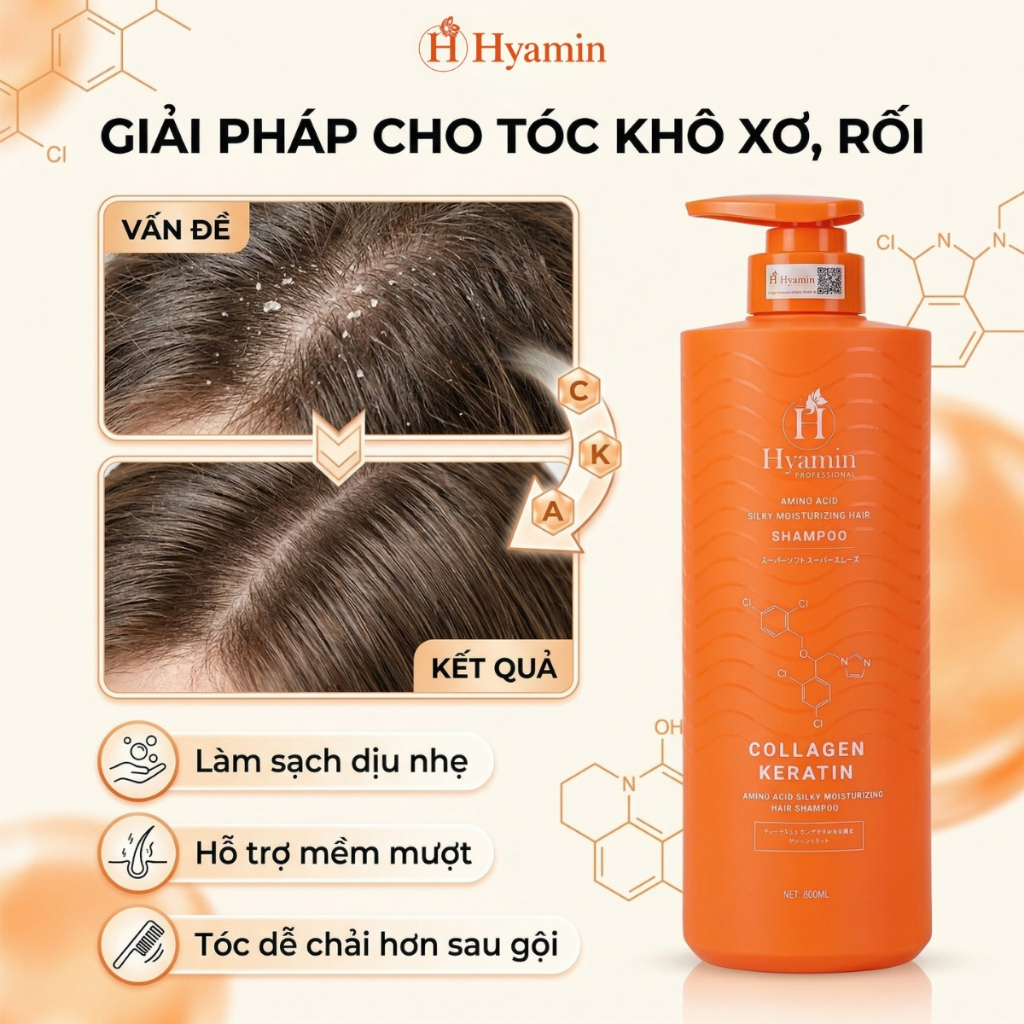 Dầu gội Sạch Gàu Hyamin 800ml - Bảo hành khô tóc sau 10 ngày gội, Sạch Gàu Giảm Ngứa, Không khô bết tóc, Mùi Dễ Chịu