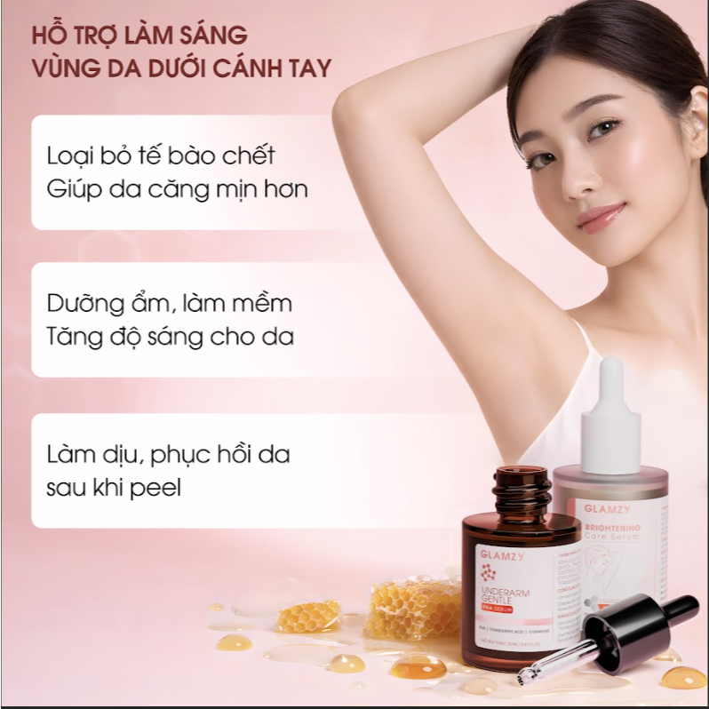 Combo chăm sóc & làm sáng vùng nách Glamzy | Peel tẩy tế bào chết + Serum dưỡng sáng