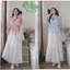 QC_Set váy dài, đồ nữ đi biển, set áo sơ mi trơn cổ bẻ tay dài Lụa chéo phối chân váy Ren dài có lót