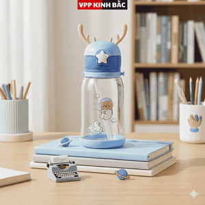 Bình Sừng Hươu Tuần Lộc Cho Bé Dung Tích 600ml, Bình Nước Đi Học Cute Cho Bé Trai Và Bé Gái,Làm Bình Pha Sữa Cho Bé.