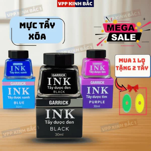 Mực Ink Xóa Được Lọ 30ml (Tặng 2 tẩy) , Mực Ink Tẩy Được có 3 màu tím/xanh/đen