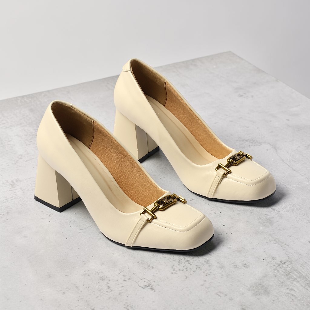 Giày Cao Gót Nữ 7cm Mũi Vuông Phối Khoá Nhỏ Êm Chân Pixie H447