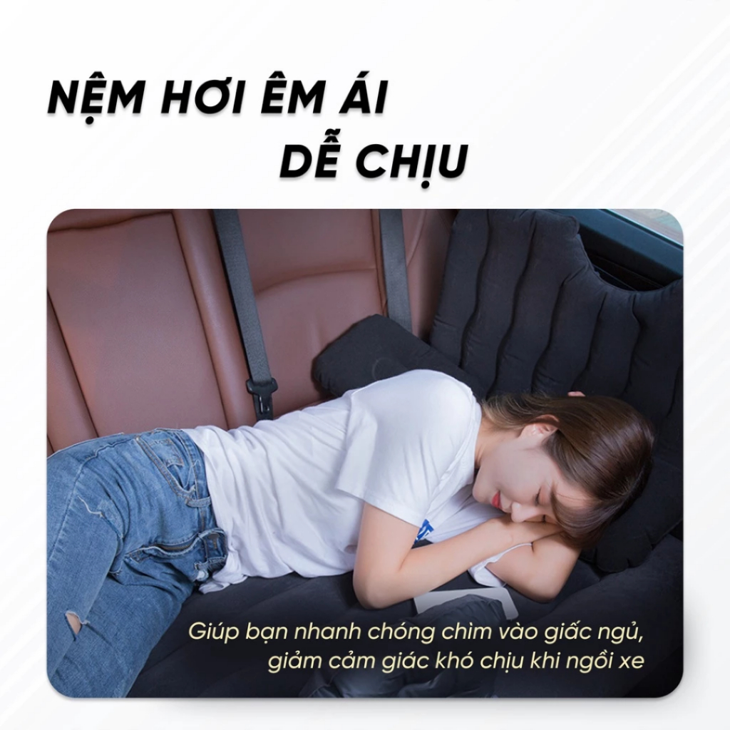 Giường Hơi Ô Tô Ghế Sau Full Bộ Kèm Bơm Điện, 2 Gối, Miếng Vá - Đệm Hơi Xe Hơi Du Lịch Camping Cho Xe 4-7 Chỗ