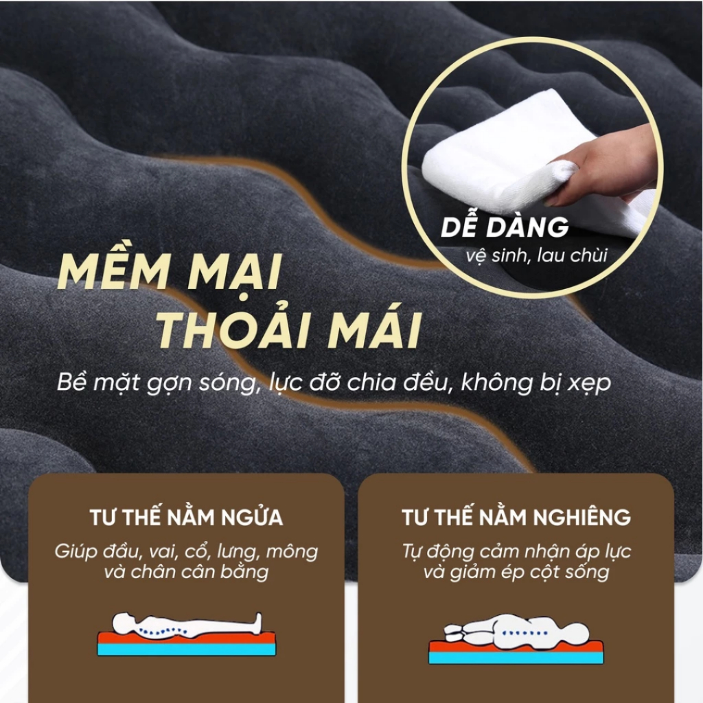 Giường Hơi Ô Tô Ghế Sau Full Bộ Kèm Bơm Điện, 2 Gối, Miếng Vá - Đệm Hơi Xe Hơi Du Lịch Camping Cho Xe 4-7 Chỗ