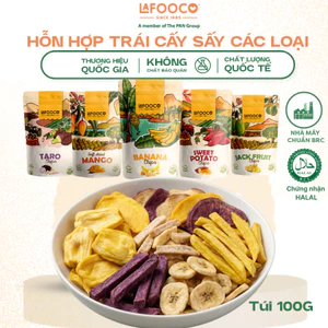 Hỗn Hợp Trái Cây, Chuối, Mít, Khoai lang tím, khoai lang vàng, Khoai môn Sấy Giòn Combo 3 LAFOOCO 100g Xuất Khẩu