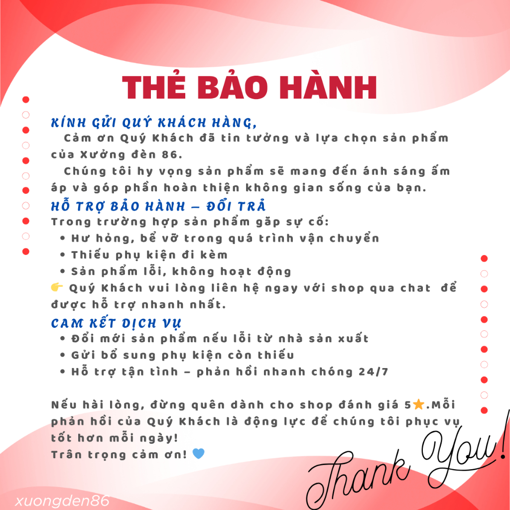 [Thẻ bảo hành kèm thư cảm ơn] Bảo hành 2 năm đèn dowlight, đèn ốp nổi, đèn ống bơ, đèn rọi ray