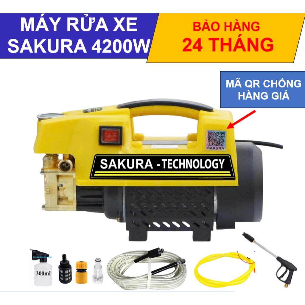 Máy Rửa Xe | Công suất 4200W| Máy Rửa Xe Cao Áp  | Có Chống Giật | Lõi Đồng 100% | Chống Cháy