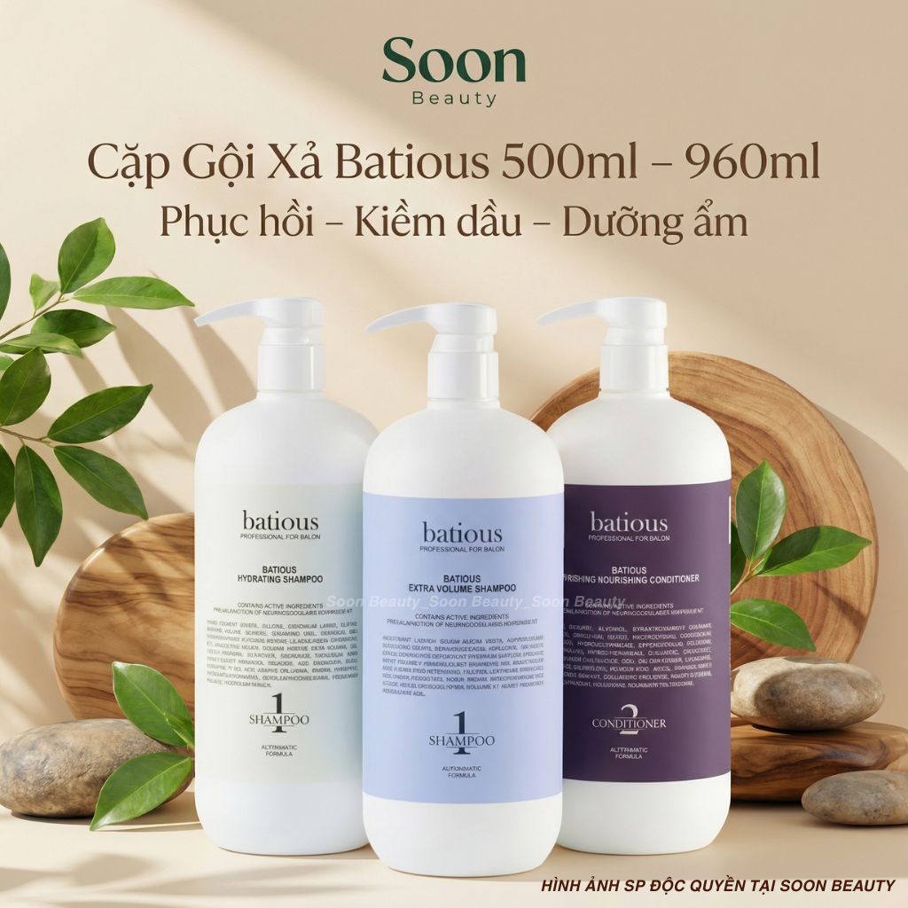 Cặp dầu gội xả batious extra volume 500ml-960ml phục hồi đa tầng, tái tạo nang tóc giảm gãy rụng, ngăn gàu kiềm