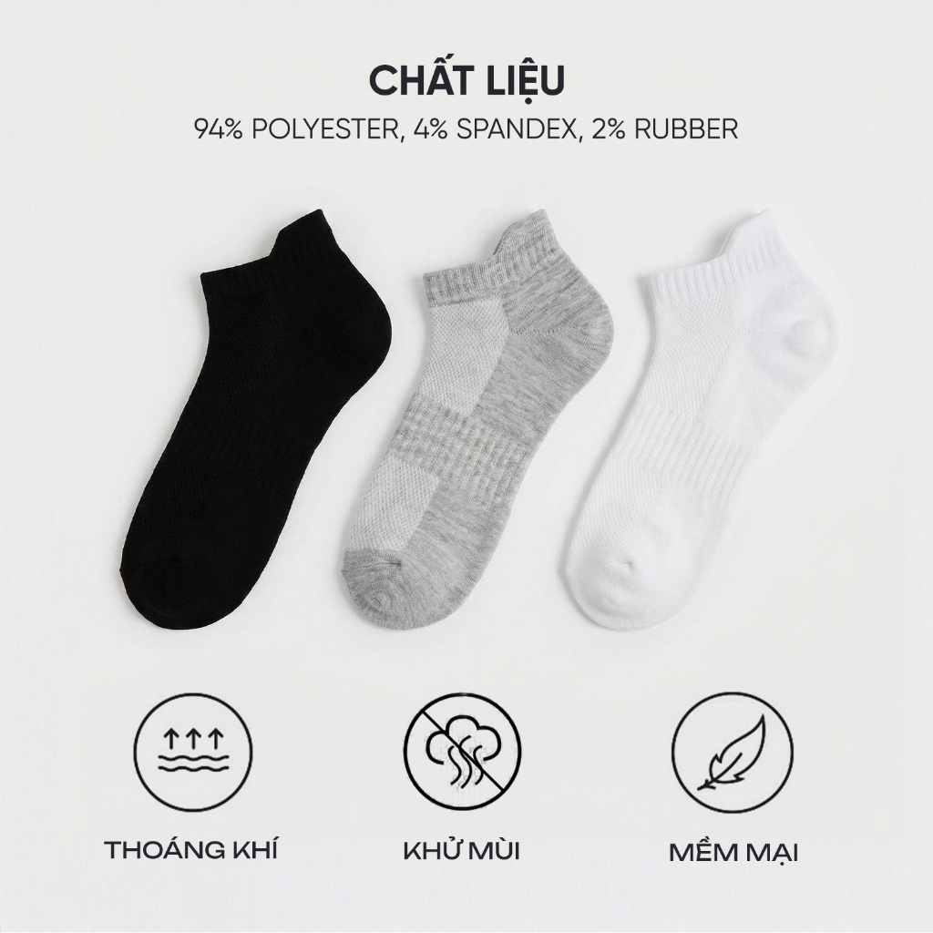 Tất nam Active cố ngắn Insidemen 94% Polyester co giãn, thoáng khí ISC010M0H0