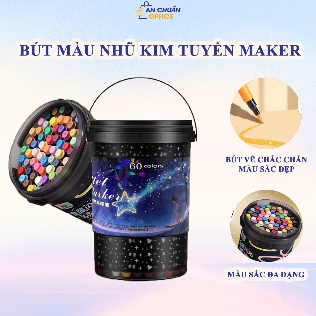 Bút màu nhũ kim tuyến Marker cao cấp cho trẻ em vẽ tranh,màu sắc tươi sáng,không thấm giấy,d lau trên da