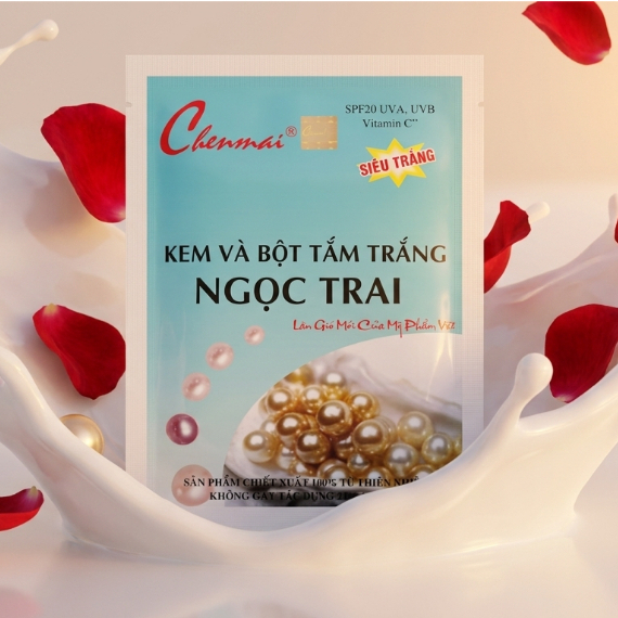 Kem Body Tắm Trắng Thu Nhỏ Lỗ Chân Lông, Mịn Màng, Ngọc trai Chenmai 150g (Xanh-Trắng)