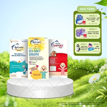 [CÓ QUÀ] Bộ vi chất cho bé Avisure vitamin D3 K2, Sắt hữu cơ, Kẽm, DHA tinh khiết cho bé khỏe mạnh thông minh