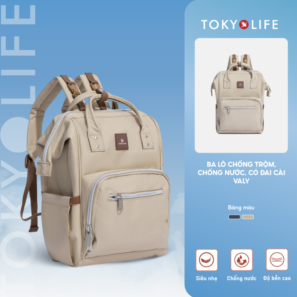 Ba Lô Chống Trộm Chống Nước Có Đai Cài Valy TOKYOLIFE 40004605 (40x28x17cm - 15.6 inch)
